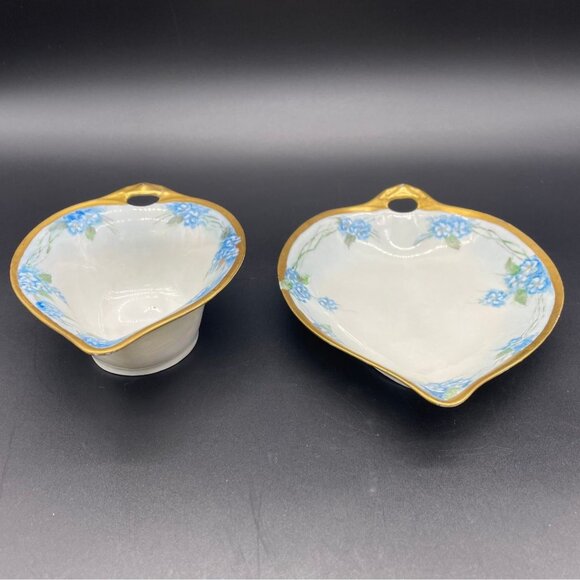 Antique Gravy Boat Under Plate Sauce Weimar Germany Blue Forget Me Not Floral - Picture 4 of 10